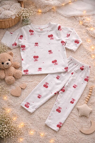 ONE bebek Cherry Heart Pattern İkili Kız Bebek Takımı