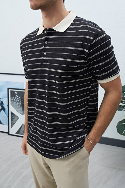 Wonraces Men's Regular Striped Collar Detailed Polo Neck T-Shirt