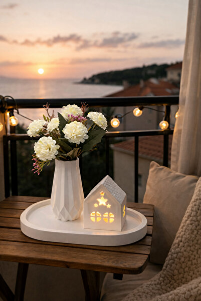 Denimay Hediyelik Perivar Dekoratif Mumluk Ev Seti | Taş Tozu Ev Mumluk & Vaz...