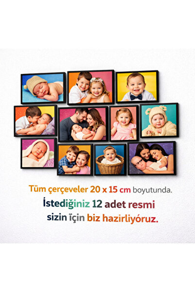 RAFKESTİR Kişiye Özel Fotoğraf Tablo Seti 12’li | 20x15 cm MDF UV Baskı Duvar...