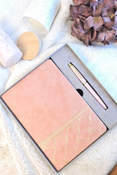 Nova Crafts Kutulu Toz Pembe Süet Mozaik Desenli Defter ve Kalem Seti