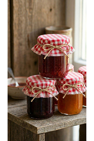 MiniStand 10 قطع من أغطية الجرار الحمراء المزخرفة بخيوط الجوت، قماش زخرفي قيا...