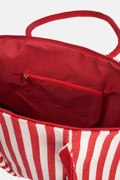 Dagi Geantă de plajă din pânză cu dungi pentru femei, roșu ecru