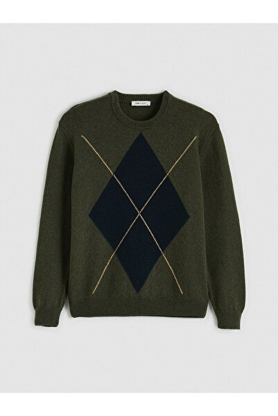 LC Waikiki Peak New Season Crew Neck Diamond Patterned Men's Knitwear Sweater