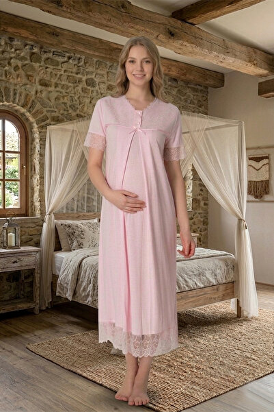 lohusahamile Cotton Maternity Nightgown with Hidden Breastfeeding Feature