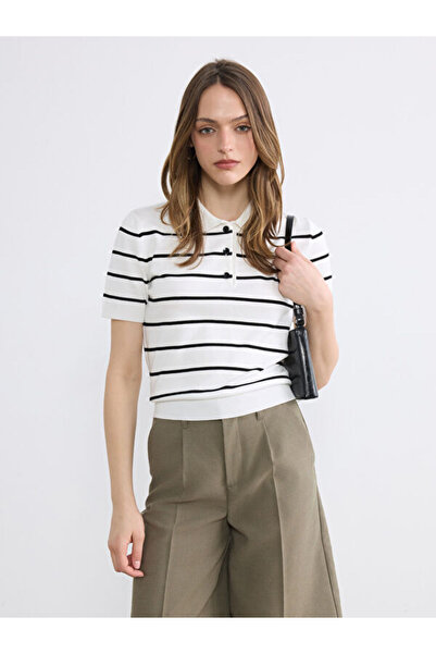 LC Waikiki Rmz Gi̇yi̇m Farkiyla Devrik Roba Collar Striped Women's Knitwear S...