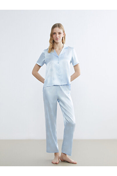 LC Waikiki Peak New Season Shirt Collar Patterned Satin Women's Pajama Set