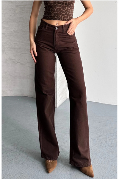 SANTA BELLA Cemre Kahverengi Casual Palazzo Wideleg Jean Power Lycra Women's ...