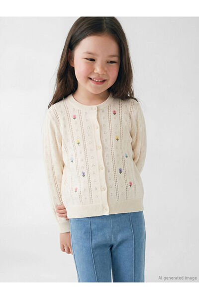 LC Waikiki Rmz Gi̇yi̇m Farkiyla Zero Roba Collar Floral Girls' Knitwear Cardigan
