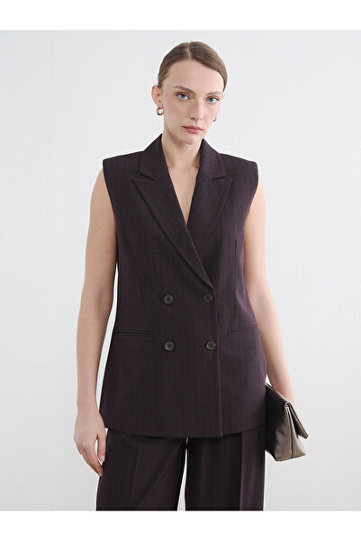 LC Waikiki NEVAVM με διαφορά LCW STUDIO Βουργουνδί ριγέ γυναικείο κλασικό γιλ...