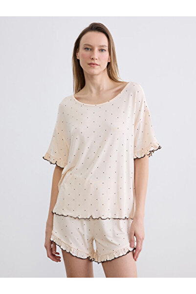 LC Waikiki Rmz Gi̇yi̇m Farkiyla Zero Roba Collar Polka Dot Women's Shorts Paj...