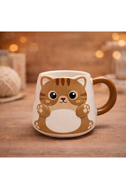 hediyeconcepti Ceramic Mug with Cute Cat Design, Colorful Character Coffee Cu...
