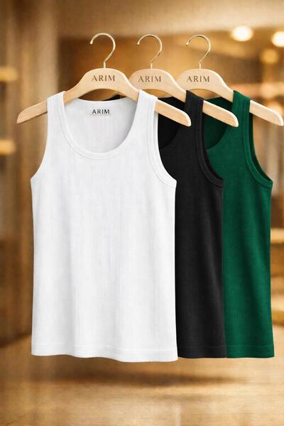 ARİM 3-Pack Men's Corded Fabric Tank Top Stretch Fabric Cotton Ribbed Knit Ha...