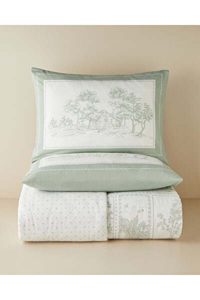 English Home طقم غطاء لحاف مفرد من القطن بتصميم ريفي 160x220 سم أخضر