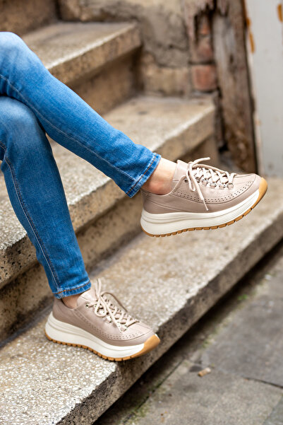 Mammamia 03905 Hakiki Deri Bağcıklı Kadın Sneaker