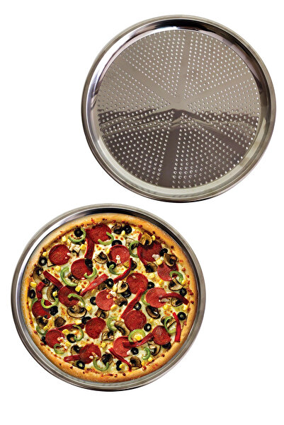shopwave Perforated Steel Pizza and Lahmacun Tray Medium Size -32 cm