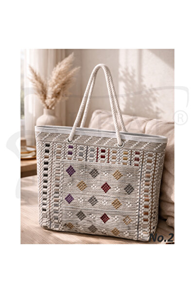 Akbal Home Bohem Desenli Kilim Çanta Fermuarlı İç Cepli 42*50