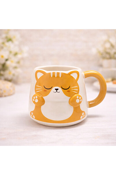 hediyeconcepti Ceramic Mug with Cute Cat Design, Colorful Character Coffee Cu...