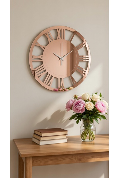 NİSANEST ساعة حائط فاخرة بمرآة 40 سم - ذهبي - فضي