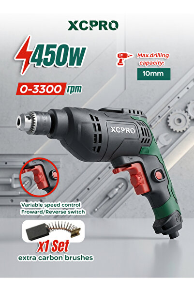 XCPRO Electric Drill 550W Variable Speed Forward/Reverse