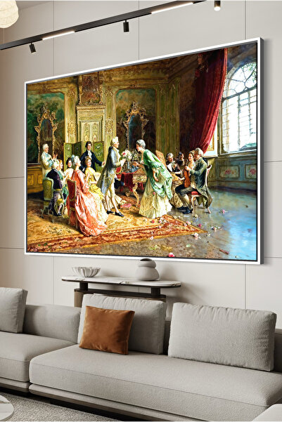 ARTAN GALLERY İtalyan Kadife Duvar Tablosu Rokoko Saray Sahnesi Ahşap Çerçeve...