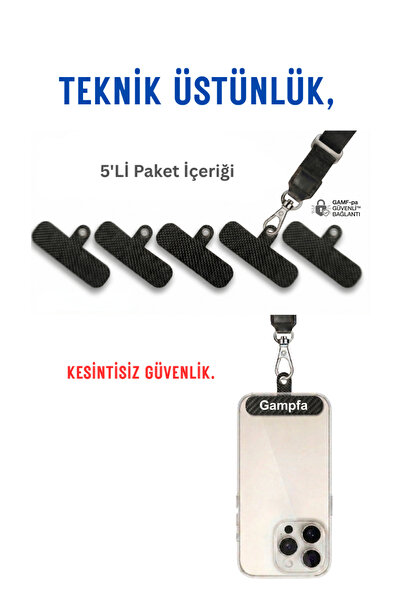 gampfa Phone Neck Strap Mini Size Attachment Black 5 Pieces