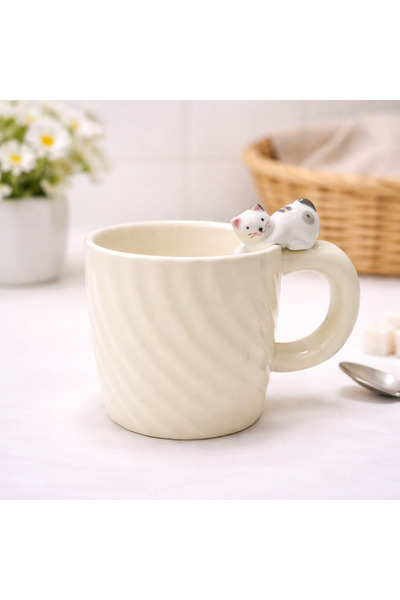 hediyeconcepti Ceramic Mug with Cat Figure and Handle, Decorative Coffee Cup,...