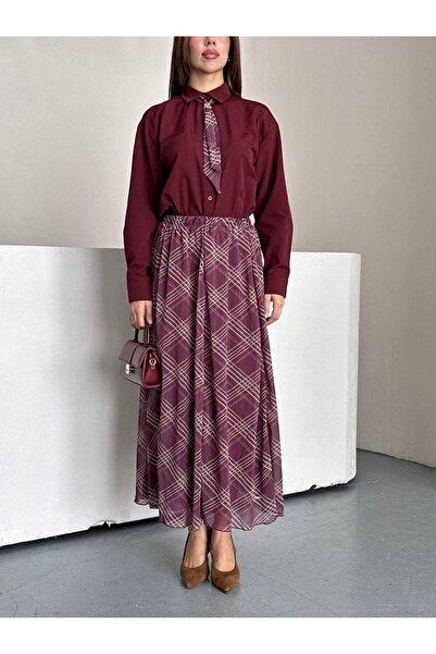 LUNES Shirt and Skirt Set with Fular Detail