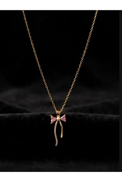 deryora Pink Fiyonik Gold Steel Necklace Gift for Lover Pink Stone Necklace R...