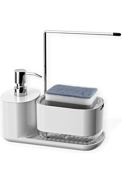 Arabest حامل إسفنج وموزع صابون للمطبخ 4 في 1، طقم منظم لحوض المطبخ مع صينية، ...