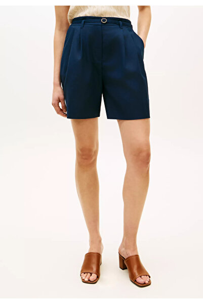 Tommy Hilfiger Women's Regular Fit Waist Belt Detailed Pleated Short Navy Blu...