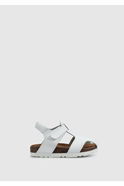 Kiddo صندل مسطح من الجلد الأبيض للأولاد