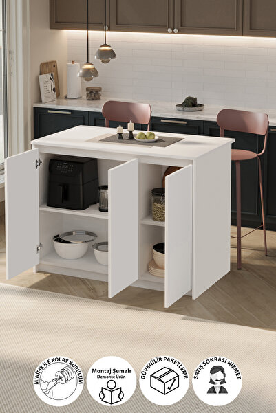 Bofigo Mutfak Masası Mutfak Adası Bar Masası Ada Mutfak Yemek Masası Sofya Beyaz