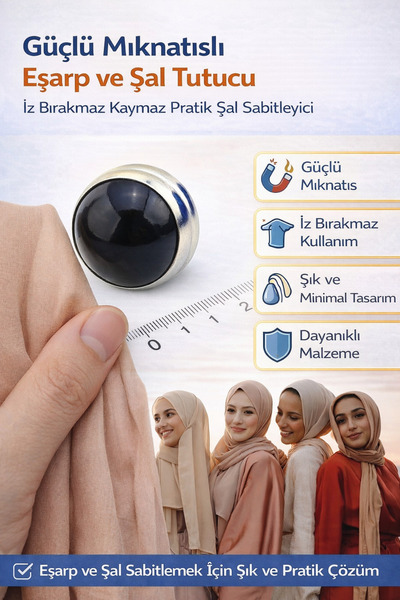 Hane Dostu Güçlü Mıknatıslı Eşarp ve Şal Tutucu – İz Bırakmaz Kaymaz Pratik Ş...
