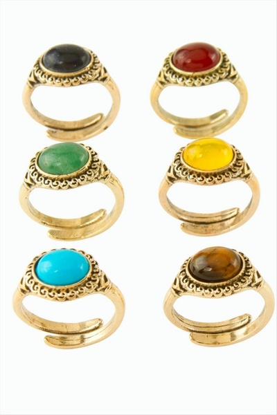 ZERO LAND Nrzsnt Oval Natural Stone Authentic Ring - (81138) Yellow Agate