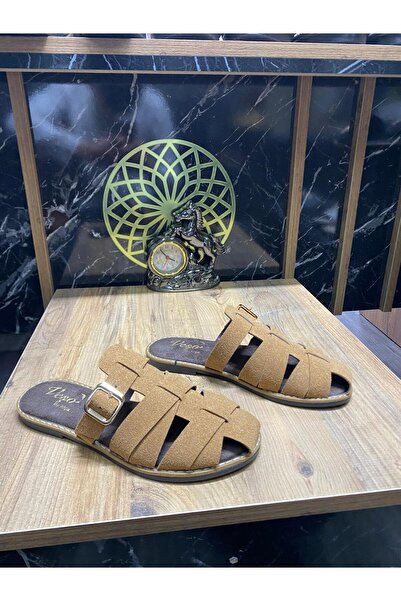 mrlilyshop altın toka detaylı süet terlik
