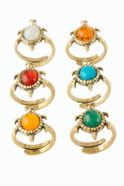 ZERO LAND Nrzsnt Authentic Ring with Turtle Natural Stone - (81109) Yellow Agate