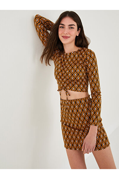 LC Waikiki Tricou de damă cu mânecă lungă, cu model, cu decolteu triplu