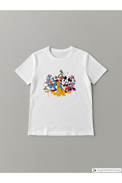 LC Waikiki Tricou de damă cu mânecă scurtă cu imprimeu Mickey Mouse, cu gât t...