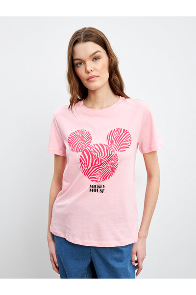LC Waikiki Tricou de damă cu guler rotund și imprimeu Mickey Mouse