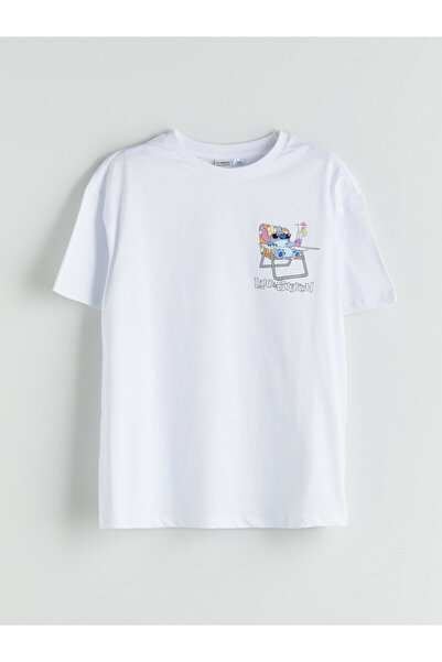 LC Waikiki Tricou de fete cu guler rotund, imprimat cu Lilo și Stitch