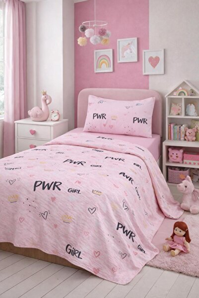 Eponj Home Baskılı Pike Takımı Tek Kişilik Power Pembe