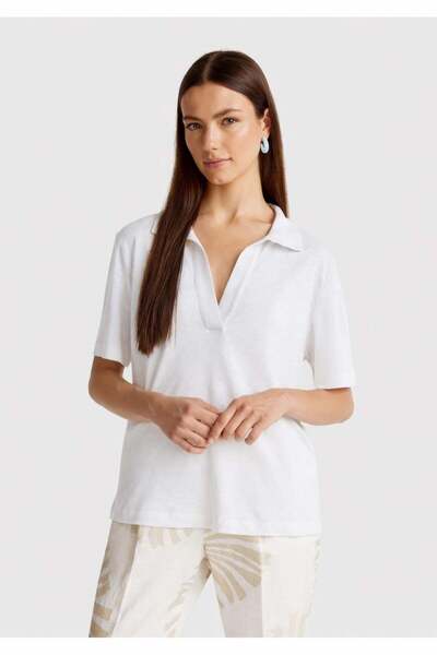 United Colors of Benetton Tricou alb pentru femei/fete, 100% in, cu guler pol...