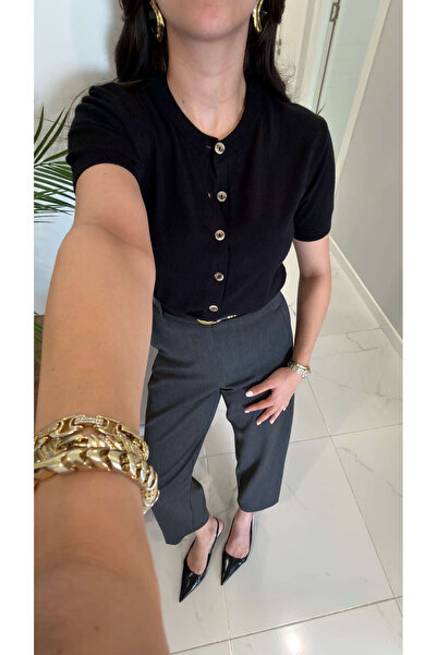 BİRCANÇİL Ketan Black Short Sleeve Cardigan