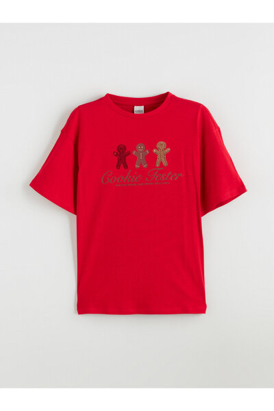 LC Waikiki Tricou de fete cu guler rotund, cu tematică de Anul Nou
