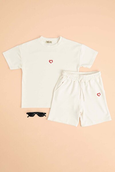 Fulla Moda Set de 2 piese pentru fetițe, pantaloni scurți cu broderie inimă