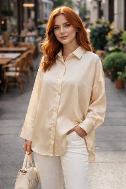 minaaise Γυναικείο πουκάμισο από σατέν Taş Oversize 25142