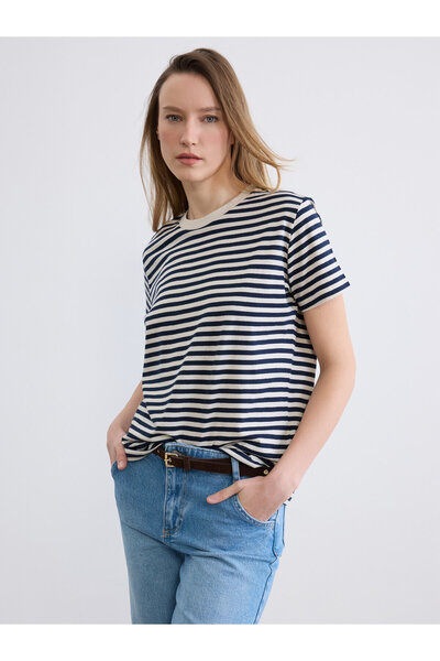 LC Waikiki Tricou cu dungi pentru damă, cu gât crew