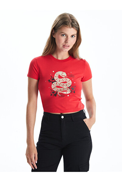 LC Waikiki Tricou de damă scurt, imprimat, cu guler rotund