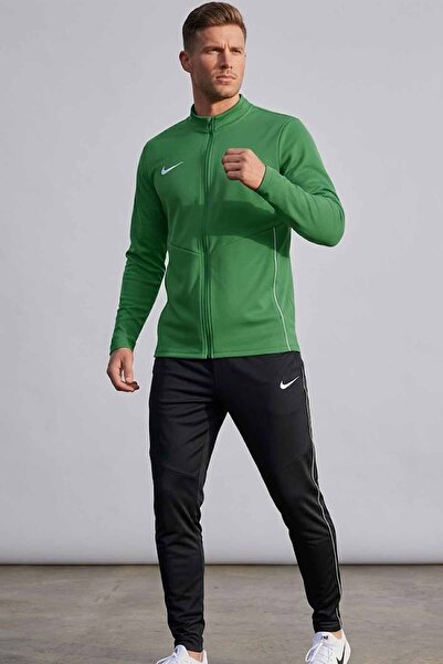 Nike Men's Green-Black Dri-Fit Casual-Training Tracksuit Set - Slim Fit